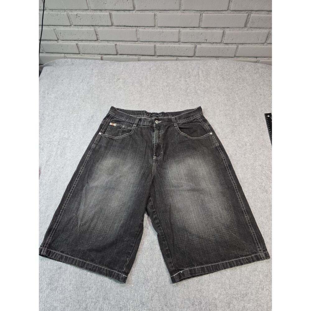 Vintage Southpole Mens Baggy Denim Shorts Jorts Size 38 Black Y2K Loose Fit